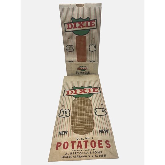 Vintage Dixie Potato Sack Bags 5 & 10 Lbs Paper A Bertolla & Sons Loxley Alabama - Picture 1 of 6